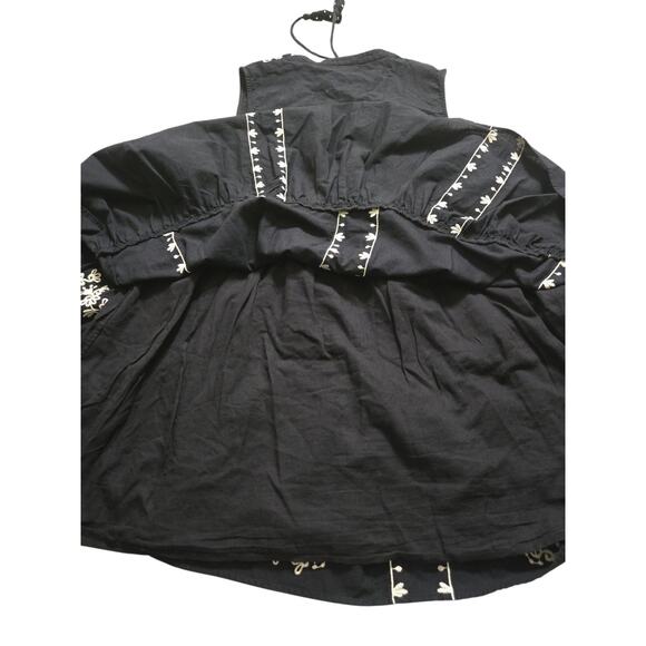 Calling June Embroidered Floral Black Dress LARGE Clean EUC Cotton/Linen - Picture 5 of 12